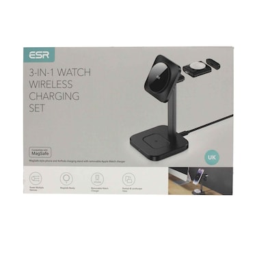 مجموعة قاعدة شحن لاسلكية Magsafe 3 في 1 من ESR، لساعات Apple Watch وiPhone وسماعات AirPods، باللون الأسود