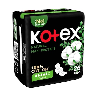 Kotex Natural Maxi Protect 100% Cotton 26 Pads
