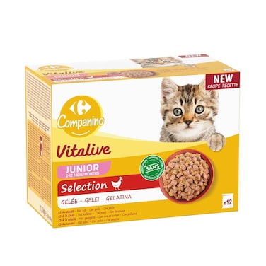 طعام قطط جونيور كارفور كامبانينو فيتالايف 2-12 شهراً، 100 جم × 12 قطعة