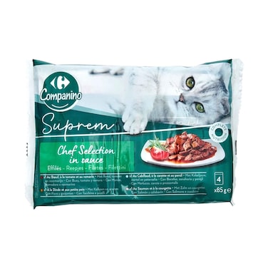 Carrefour Companino Adult Cat Food Shredded Vegetables Meat Fish Supreme Chef Selection 85gx4 Pieces