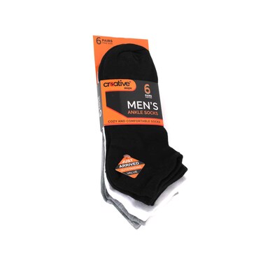 Creative Men's Ankle Socks 6 Pairs Assorted CM6-M, Free Size (No Refund/Exchange for Hygienic Item)