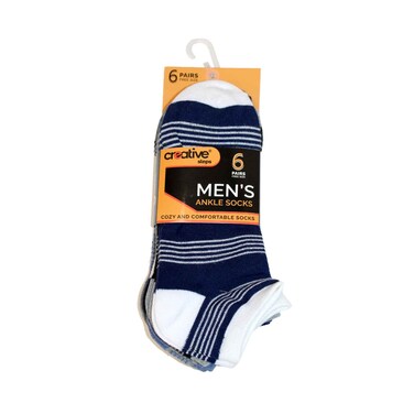 Creative Men's Ankle Socks Free Size 6Pairs CM6-S Assorted (No Refund &amp; Exchange for Hygienic Items)