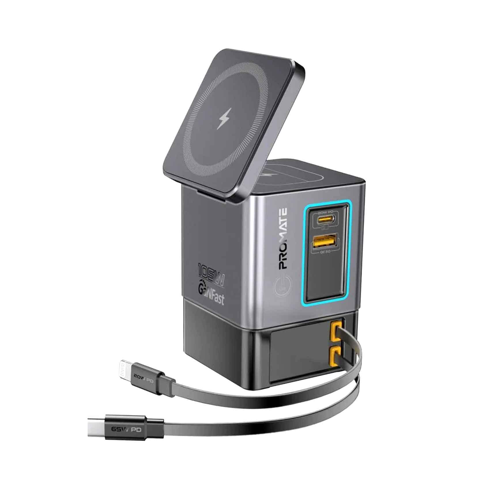Promate Multi Port GanFast Wireless 6in1 Charging Station 105W