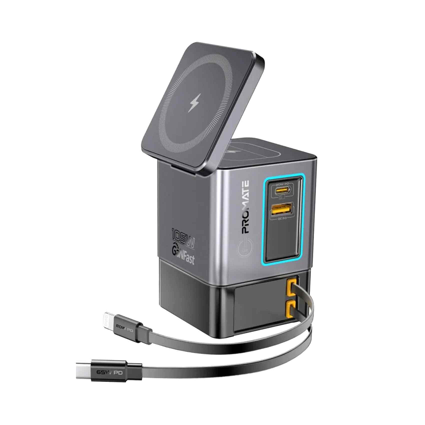 Promate Multi Port GanFast Wireless 6in1 Charging Station 105W