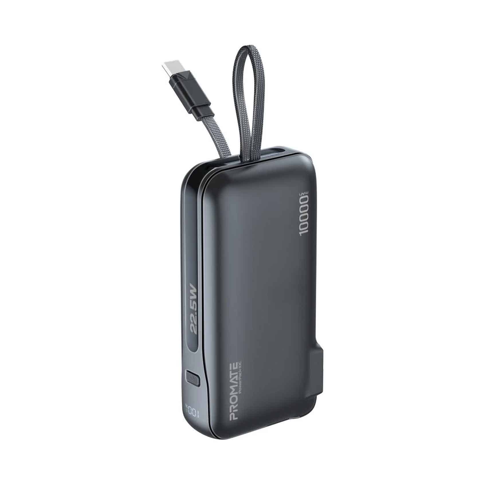 Promate Ultra Compact Fast Charging Powerbank With Built in USB-C Cable 10000MAH