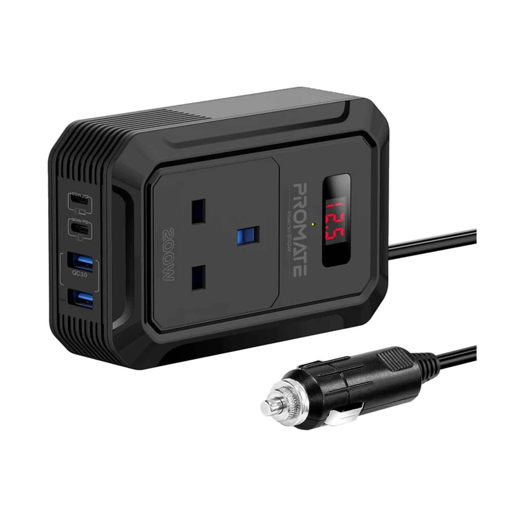 Promate Multi Port DC to AC Power Inverter AC Socket 200W