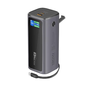 Promate Aluminum Crafted Power Bank With Retractable USB-C Cable & Smart Screen 20000MAH