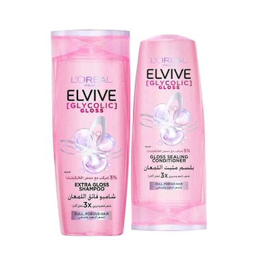 Loreal Paris Elvive Glycolic, Extra Gloss Shampoo 400ml + Gloss Sealing Conditioner 360ml