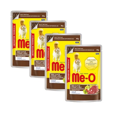 مياو-أو طعام قطط في أكياس للبالغين منوع 80 جرام × 4 قطع