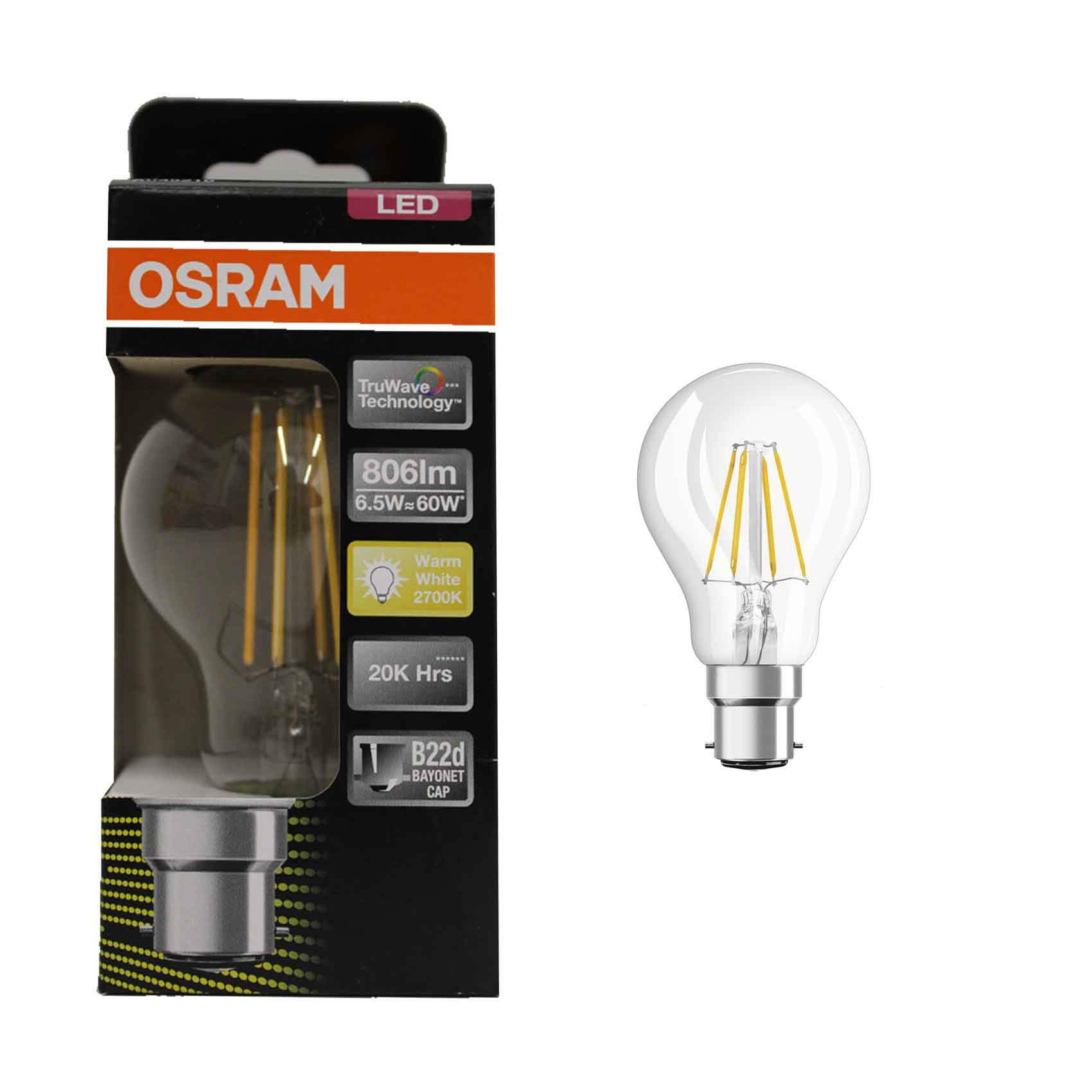 Osram B22d 806 Im Warm White 2700k Filament LED BC Light 6.5 Watts