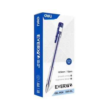 Deli Every Gel Pen 0.5mm, Blue Ink 12 Pieces