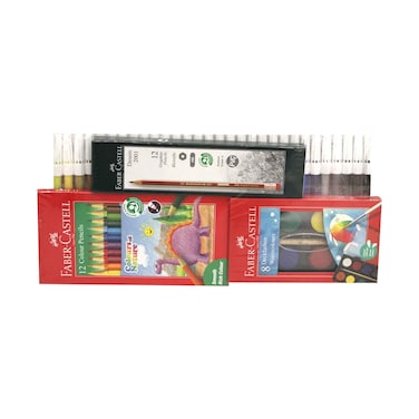 32. علبة أقلام تلوين Faber-Castell 12 قطعة، ألوان مائية 8 قطع، أقلام رصاص 12، ماركر 30 قطعة