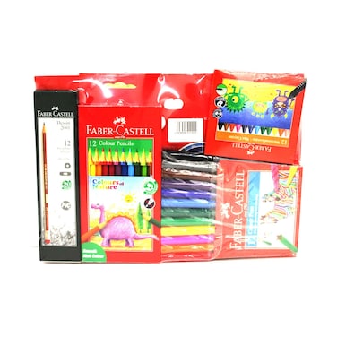 Faber-Castell Drawing Book With 1 Pencil Box, 1 Colour Pencil Box, 1 Colour Pens Pack, 1 Colour Wax Crayon Pack 12 Pieces