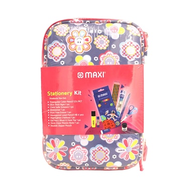 Maxi Stationery Kit With Double Zipper Pencil Case Pink