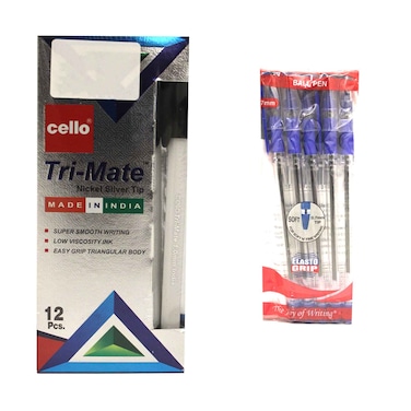 Cello Trimate 1.0Mm Blue Ball Pen 12 Pieces , Elasto Grip 0.7Mm Blue Ball Pen 5 Pieces