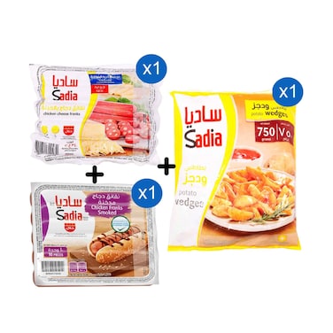 Sadia Chicken Cheese Franks 340g + Sadia Chicken Franks Smoked 340g +Sadia Potato Wedges 750g