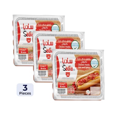 سادية دجاج نقانق حارة ومتبلة، 340 غرام × 3 قطع