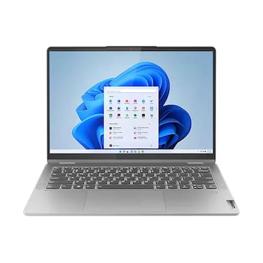 لابتوب لينوفو IdeaPad Flex5 14ABR8 يعمل بنظام ويندوز 11 هوم، مزود بمعالج Ryzen 7، ذاكرة 16 جيجابايت LPDDR4، تخزين SSD بسعة 512 جيجابايت، وشاشة بحجم 14 بوصة بلون Arctic Gray