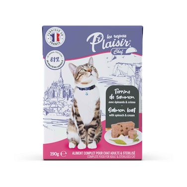 Plaisir Chef Wet Food For Adult &amp; Sterilised Cat, Salmon Loaf With Spinach &amp; Cream 190g