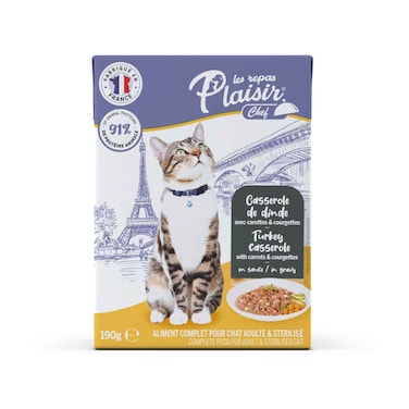 Plaisir Chef Wet Food For Adult &amp; Sterilised Cat, Turkey Casserole With Carrots &amp; Courgettes In Gravy 190g