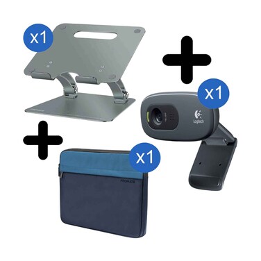 Promate Ergonomic Multi-Level Aluminum Laptop Stand DeskMate-7 + Logitech Webcam HD C270 + Promate Laptop/ Tablet Sleeve Lightweight