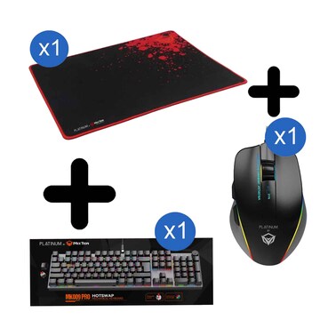 لوحة مفاتيح ميكانيكية قابلة للتبديل MK009 Pro من Platinum + فأرة ألعاب GM23 باللون الأسود من Platinum + لوحة فأرة P110 من Platinum