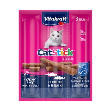 Vitakraft Cat Stick Classic, 3 Soft Sticks With COD &amp; Coalfish 18g