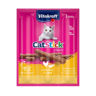 Vitakraft Cat Stick Classic, 3 Soft Sticks With Poultry Chicken &amp; Liver 18g