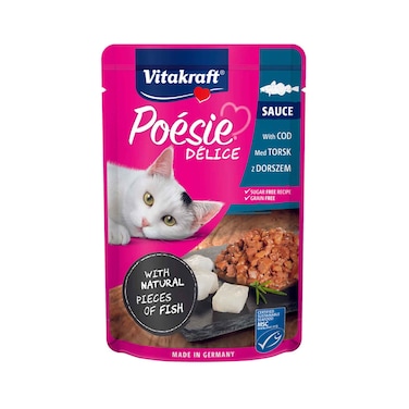 فيتاكرافت طعام قطط بوزي ديليس في صلصة مع سمك القد 85جم