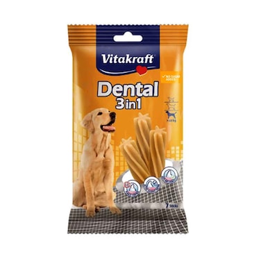 Vitakraft Dental 3 In 1 Tooth Care Sticks For Dog Up To 10kg, 7 Pieces Sticks 180g