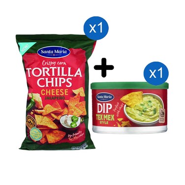 Santa Maria Tortilla Chips Crispy Corn Cheese And Jalapeno 185g + Santa Maria Dipping Sauce Tex Mex Style 250g