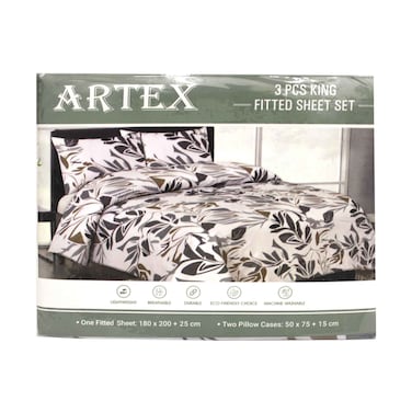 Artex King Fitted Bedsheet 180x200+25cm With Two Pillow Cover Assorted 50x75+15cm