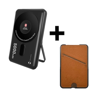Swiss Military Power Bank 3in1 5000mah Magsafe + Card Holder Brown