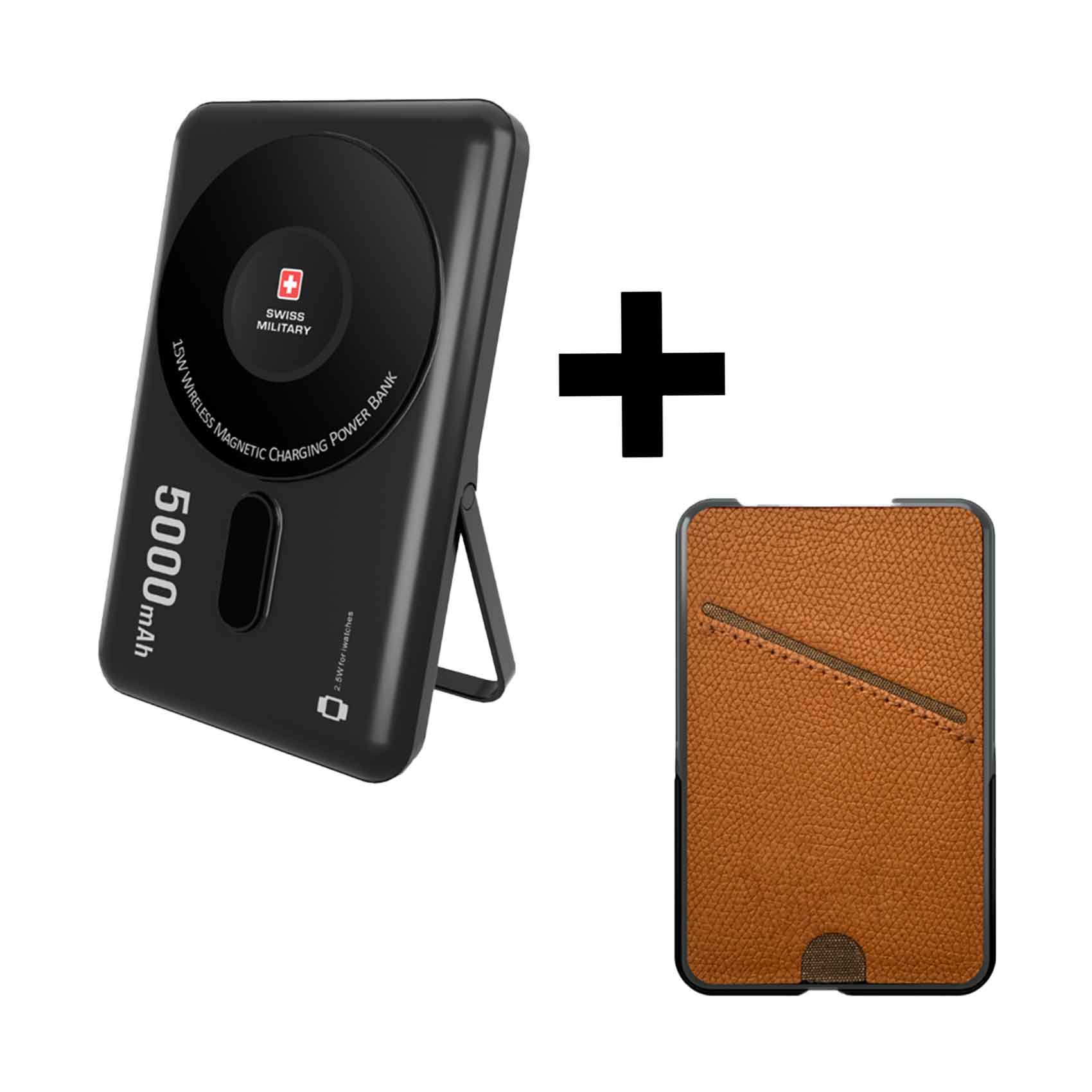 Swiss Military Power Bank 3in1 5000mah Magsafe + Card Holder Brown