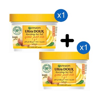 Garnier Ultimate Blends 3In1 Mask Nourishing Hair Food Banana &amp; Shea 390ml + 1 Piece
