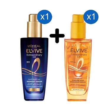 سيروم لوريال باريس إلفيف أويل ميدنايت 100 مل + سيروم لوريال إلفيف أويل لتغذية الشعر الجاف 100 مل