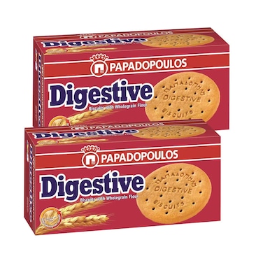 Papadopoulos Digestive Biscuits With WholegrainFlour 250gx2 Pieces