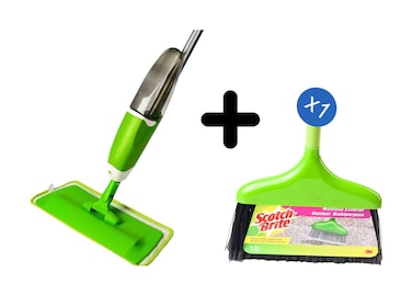 ممسحة رش سكوتش برايت + مكنسة خارجية متعددة الاستخدام من 3M سكوتش برايت موديل B600ES مع عصا (مجمعة) – قطعة واحدة