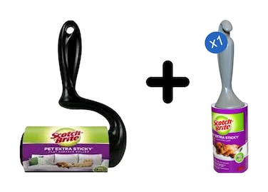 3M Scotch-Brite Lint Roller Pet Extra Sticky 48 Sheet + Scotch-Brite Sticky Hair Roller