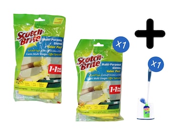 Scotch Brite Gloves Large + Scotch Brite Gloves Small + 3M Scotch-Brite Toilet Bowl And Rim Brush. 1 Set/Pack