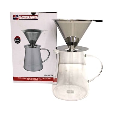 AVCI Home Maker Borosilicate Single Wall Glass Pot With 304SS Filter Set 970ml