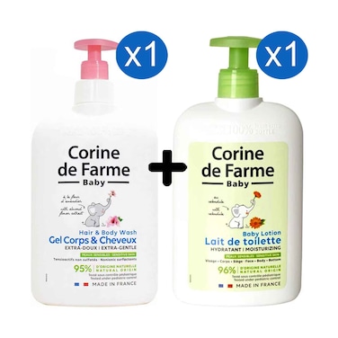 Corine De Farme Extra Gentle Baby Hair &amp; Body Wash 500ml + Corine De Farme Baby Lotion Moisturising 500ml