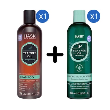 Hask Tea Tree Oil &amp; Rosemary Invigorating Shampoo 355ml + Hask Tea Tree Oil And Rosemary Invigorating Conditioner 355ml