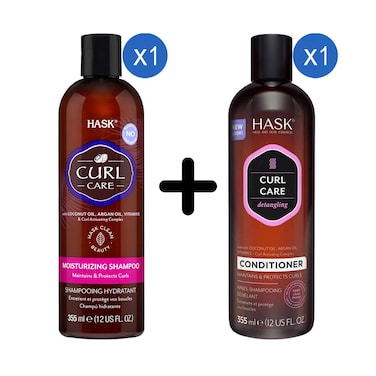 Hask Moisturizing Shampoo Curl Care 355ml + Hask Curl Care Detangling Conditioner 355ml