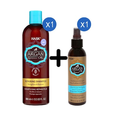 Hask Shampoo Argan Oli 355ml + Hask Argan Oil 5In1 Hair Spray 175ml