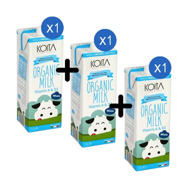 Koita Long Life Organic Whole Fat Milk 1l x 3 Pieces