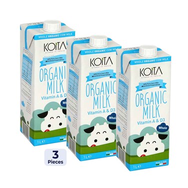 Koita Long Life Organic Whole Fat Milk 1l x 3 Pieces