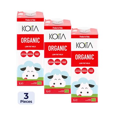 Koita Long Life  Low Fat Organic Cow Milk 1l x 3 Pieces