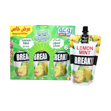 راوا مشروب بنكهة ليمون ونعناع بريك تايم كيس ٢٠٠ مل × ٦ قطع