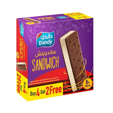 Dandy Flavoured Ice Cream Sandwich Assorted 100mlx6 Pieces